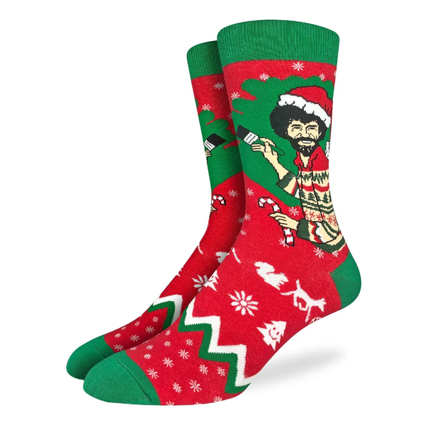 Good Luck Sock Men's Bob Ross Christmas Socks