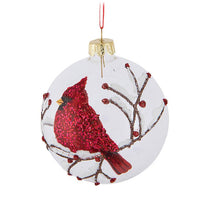 Glass Red Cardinal Ball Ornament