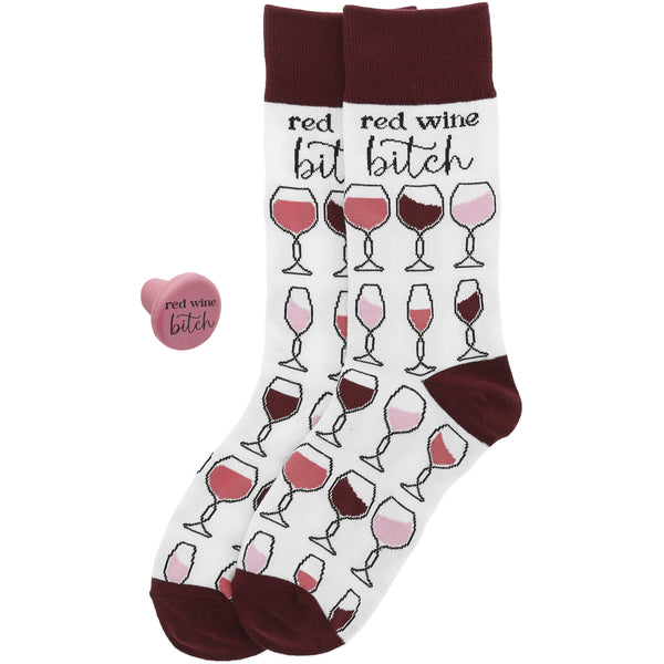 UnWined Red Wine Bitch Socks & Bottle Stopper Set