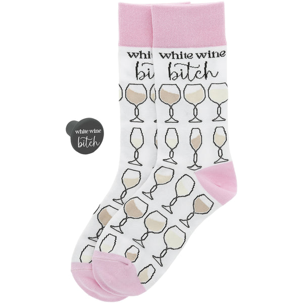 UnWined White Wine Bitch Socks & Bottle Stopper Set