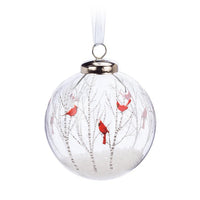 Glass Cardinals in Trees Ball Ornament