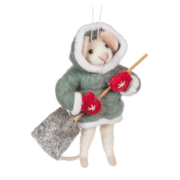 Felt Mouse Shoveling Ornament