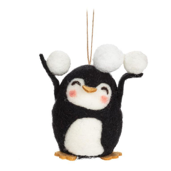 Felt Penguin w/Snowballs Ornament