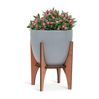 Planter w/Wooden Stand Grey Large