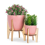 Planter w/Wooden Stand Pink Large