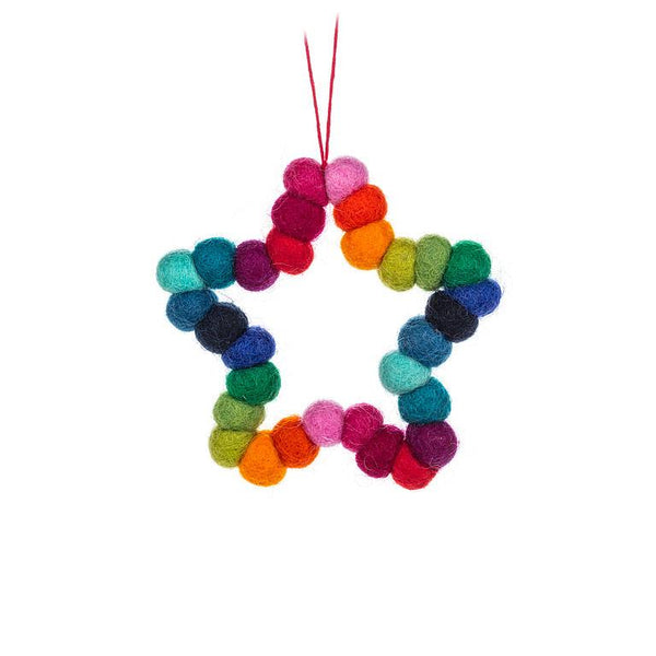 Felt Rainbow Pom Pom Star Ornament