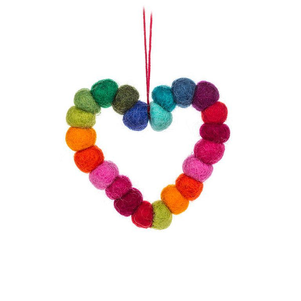 Felt Rainbow Pom Pom Heart Ornament