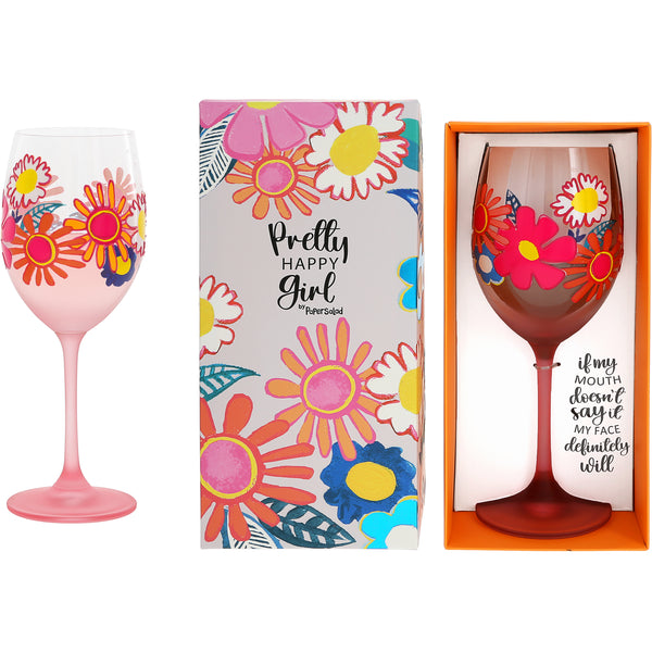 Pretty Happy Girl Wine Glass My Face