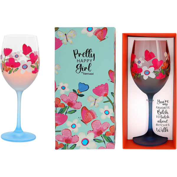 Pretty Happy Girl Wine Glass Favorite Bitch