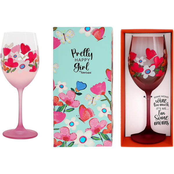 Pretty Happy Girl Wine Glass Some Moms