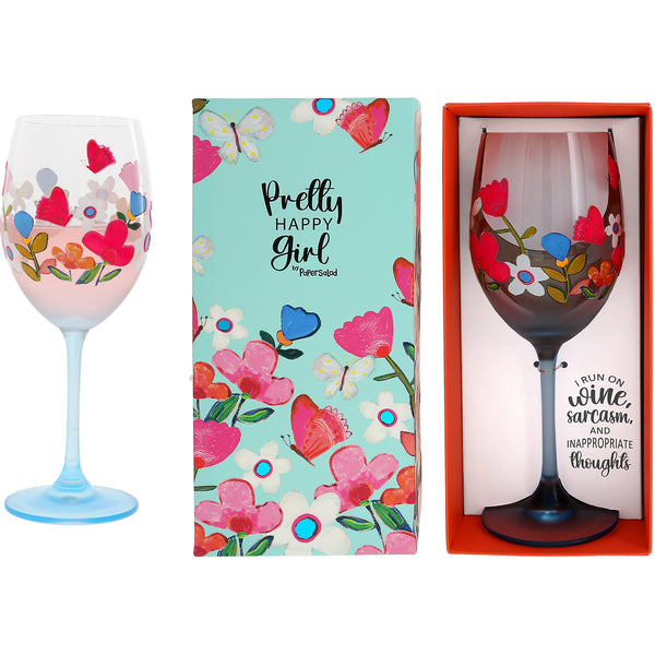 Pretty Happy Girl Wine Glass Wine & Sarcasm