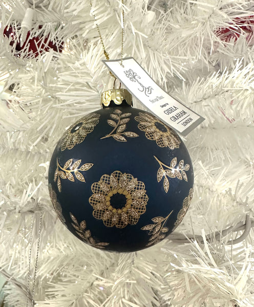 Glass Blue w/Gold Florals Ornament