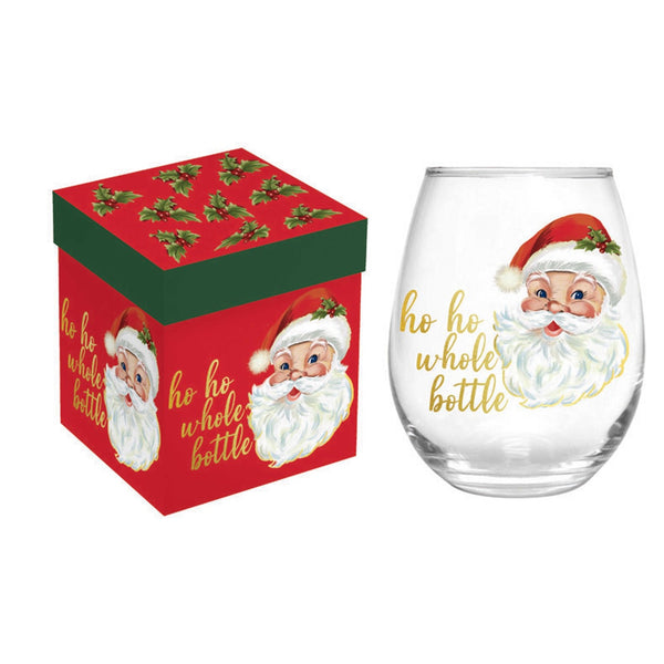 Stemless Wine Glass w/Gift Box Ho Ho Whole Bottle