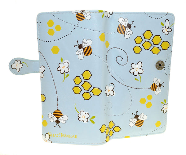 Large Zipper Wallet Honeycomb Bees Blue