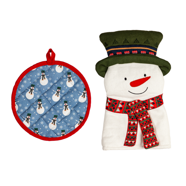 Oven Mitt & Pot Holder Set Snowman