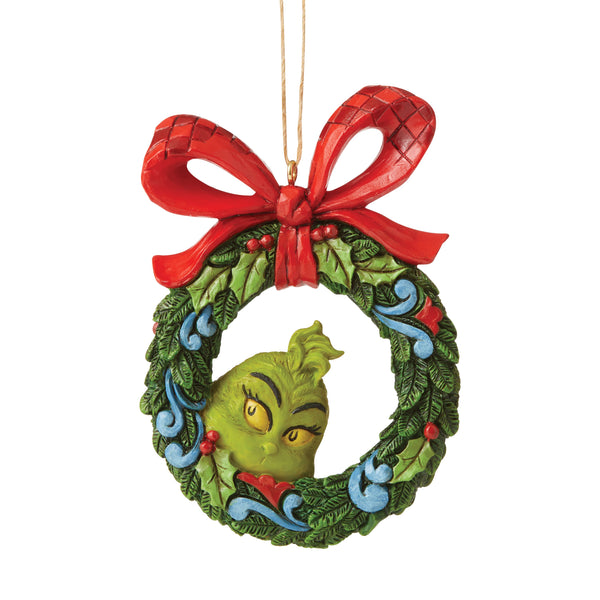 Jim Shore Ornament Grinch Peeking Through Wreath