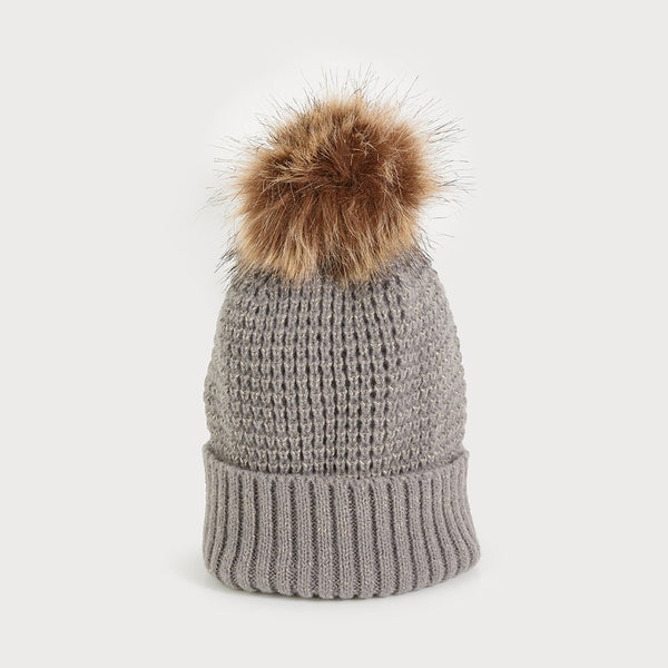 Faux Fur Pom Knit Hat