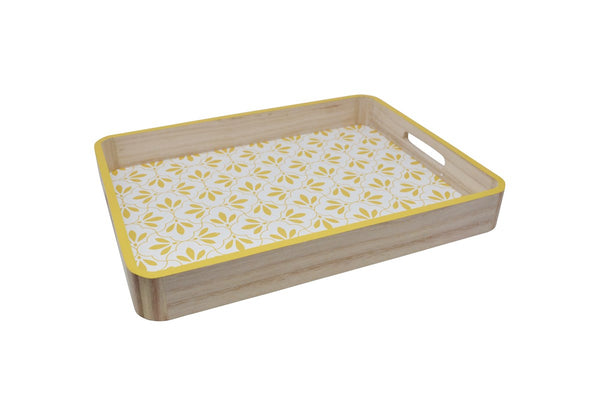 Yellow Floral Print Wooden Tray