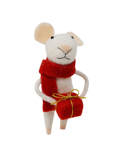 Felt Mouse w/Red Gift Ornament