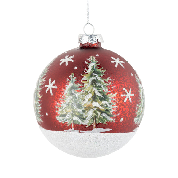 Glass Snowy Trees Ball Ornament