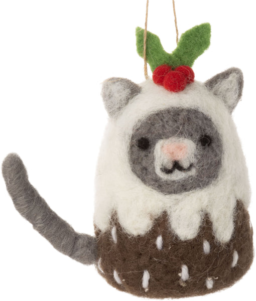 Felt Kitty Christmas Pudding Ornament