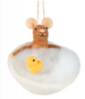 Felt Mouse in Bubble Bath Ornament