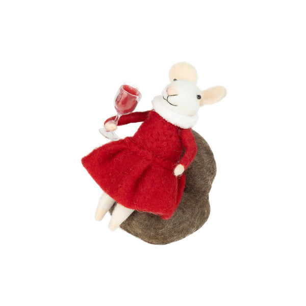 Felt Mouse Christmas Dress w/Wine Ornament