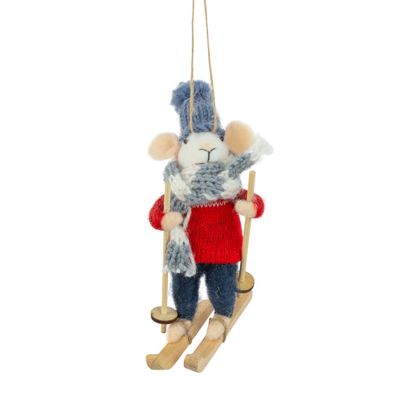 Felt Mouse Skiing Ornament