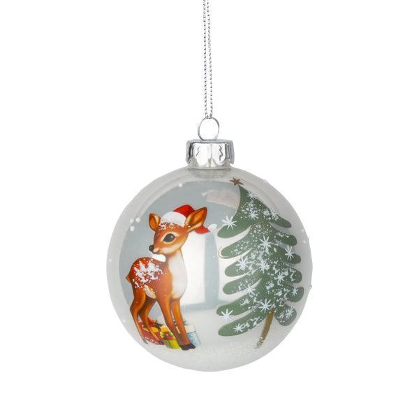 Glass Vintage Deer Scene Ball Ornament