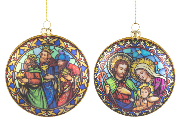 Glass Nativity Disc Ornament