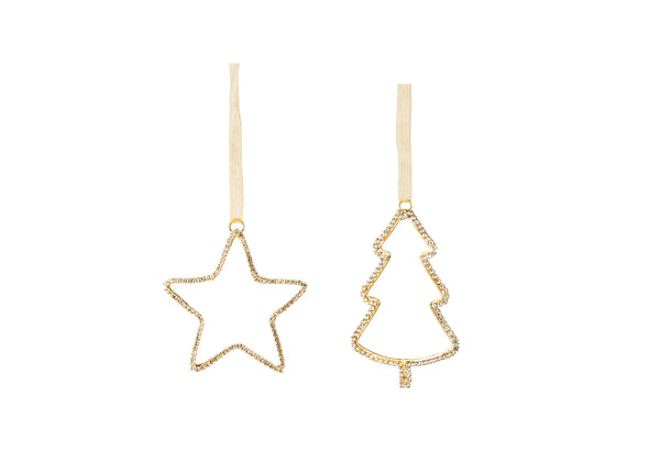 Jewelled Gold Metal Star/Tree Ornament