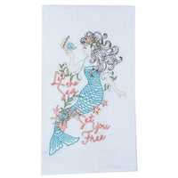 Beachcomber Embroidered Flour Sack Tea Towel