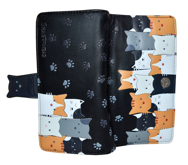 Large Zipper Wallet Cat Crowd Black