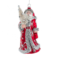 Glass Santa w/Tree Ornament