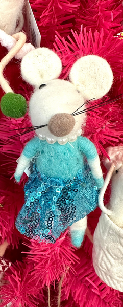 Felt Mouse in Turquoise Sequin Dress