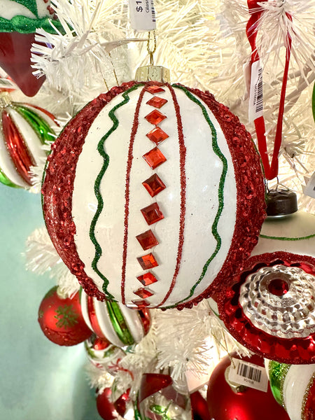 Glass Sparkle Stripe Ball Ornament