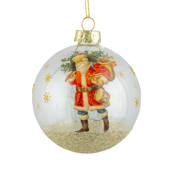 Glass Santa Ball Ornament Clear