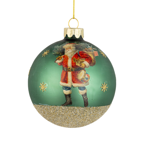 Glass Santa Ball Ornament Green
