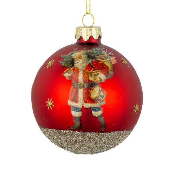 Glass Santa Ball Ornament Red
