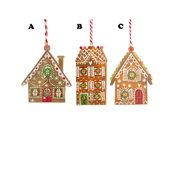 Wooden Painted Gingerbread House Ornament
