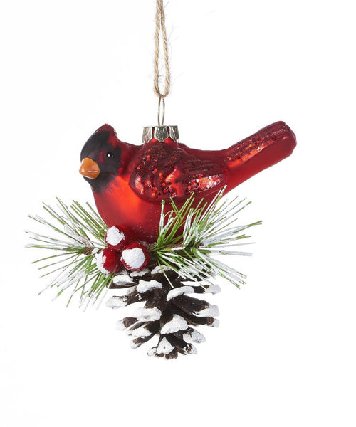 Glass Bird On Pinecone Ornament