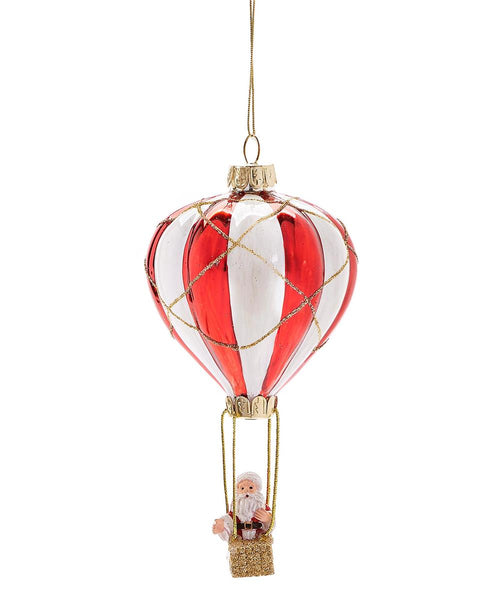 Glass Santa In Hot Air Balloon Ornament