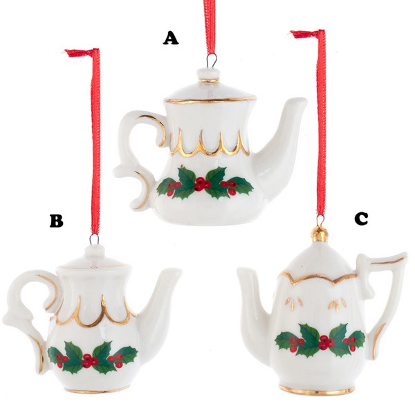 Porcelain Holly Tea Pot Ornament