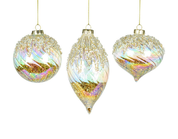 Glass Iridescent w/Beads Ornament