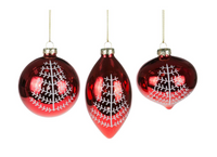 Glass Ornament Red w/White Gem Tree