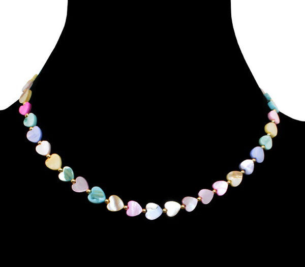 Beaded Hearts Necklace Pastel