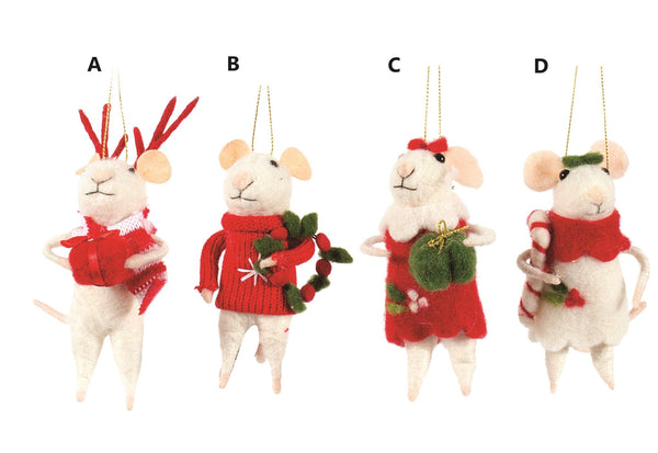 Felt Mouse w/Red Accessory Ornament