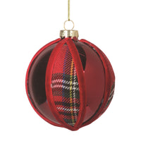 Glass Red Tartan Ball Ornament