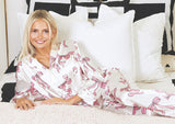 Long Sleeve Satin Pajama Set Pink Bows