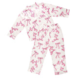 Long Sleeve Satin Pajama Set Pink Bows